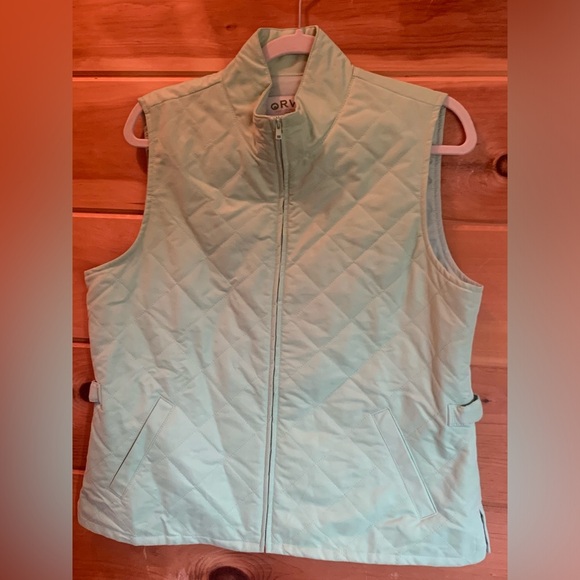Orvis Womens M Waffle Knit Vest Full Zip Quilted Mint Lime Green Camp Sz M - Picture 9 of 16